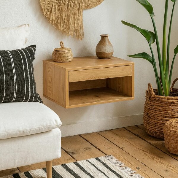 Wyld Haus Bramblebud Square Oak Bedside Table 1 Drawer
