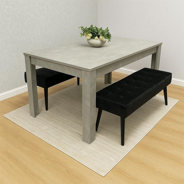 Kosy Koala Dining Table Set Of Modern Grey Table And 2 Black Velvet Benches Dining Room Furniture