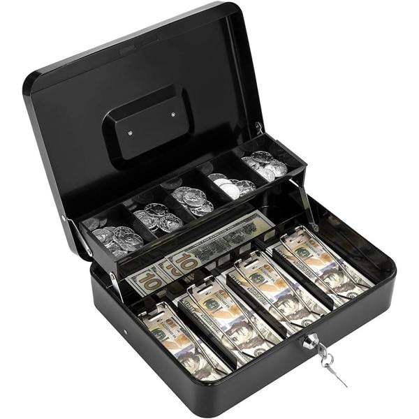 Havendro Lockable Metal Cash Box Large Security Storage for Money Coin and Notes