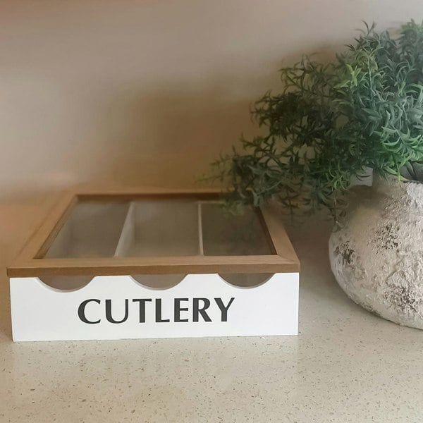 Maison des Cadeaux 3-Compartment Window-Lid Cutlery & Utensil Organiser