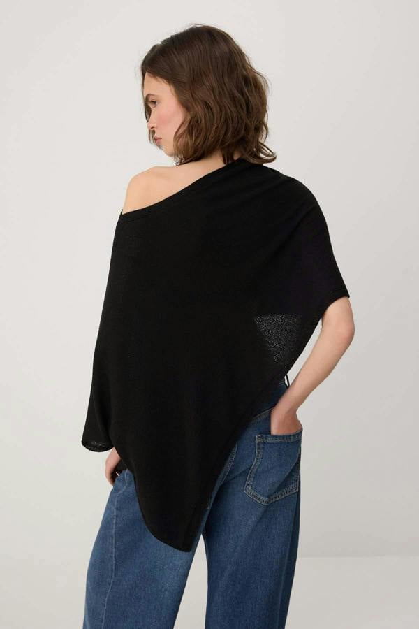 Boat Neck Batwing Sleeve Oversize Knit Poncho