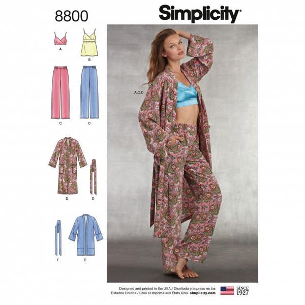 Simplicity Sewing Pattern 8800, Pyjamas, Robes, Lingerie for Women, A (XS-S-M-L-XL) - Easy