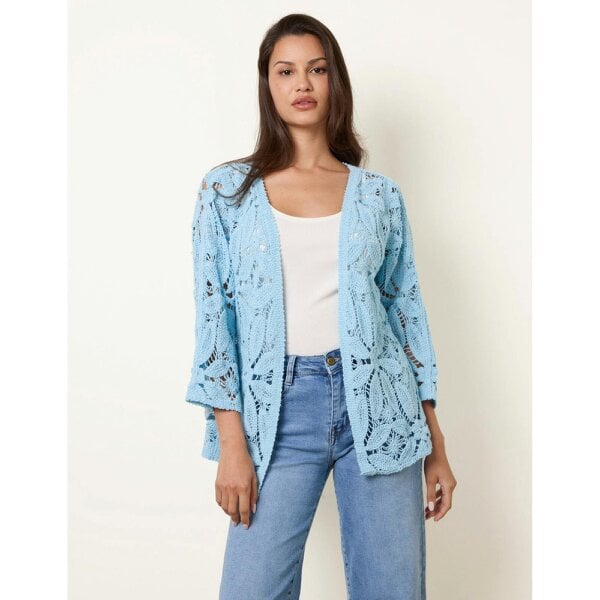 Blue Vanilla Crochet Tie Front Cardigan