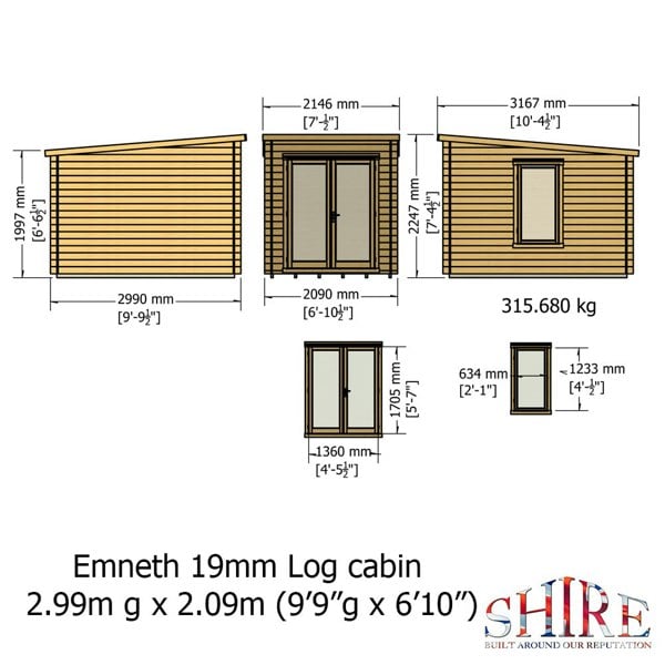 Shire Emneth 10x10 Pent Log Cabin 19mm interlock  Cladding - Best Shed