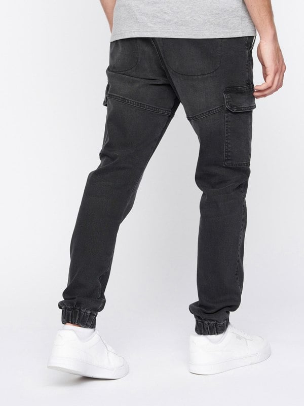 Crosshatch Malimore Cargo Cuff Jeans Black Wash