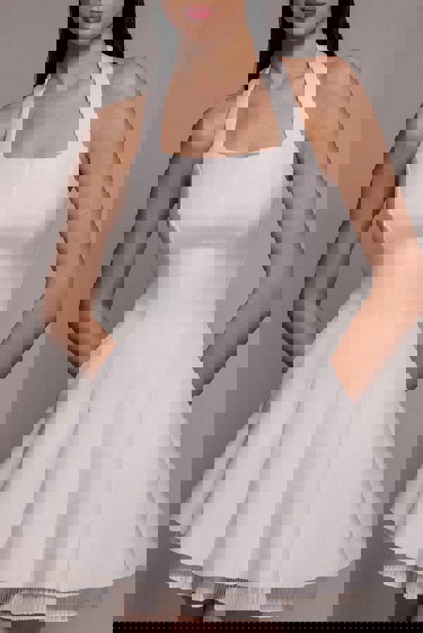 Organza Frill Bow Back Halter Mini Dress - Cream DR4744