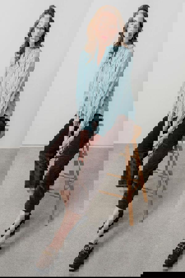 Lily & Me Wayfaring Cotton Check Blouse Ice Blue