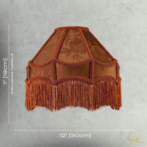 Brown Faux Silk Victorian Lampshade with Floral Decor and Long Tassels Image 7