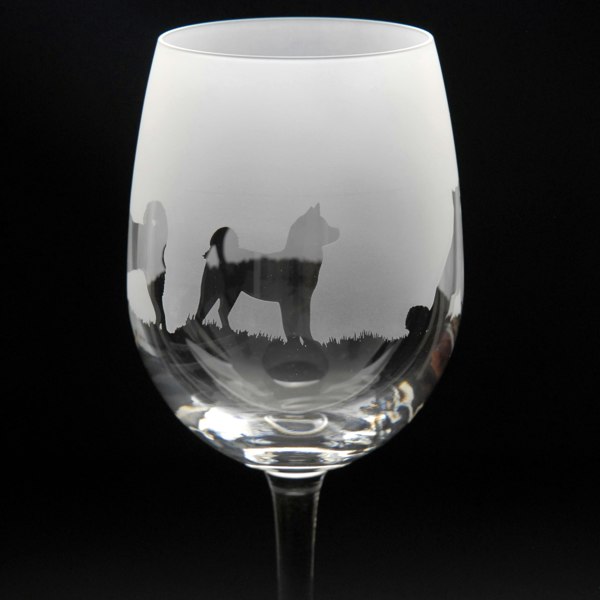 Glyptic Glass Art Akita Dog Crystal Wine Glass - Hand Etched/Engraved Gift