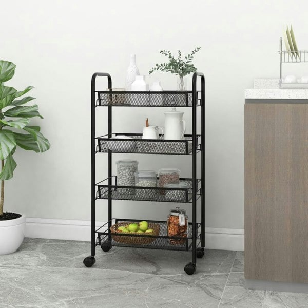 Berkfield 4-Tier Kitchen Trolley Black 46x26x85 cm Iron