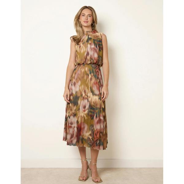 Blue Vanilla Sleeveless Cowl Neck Pleat Dress
