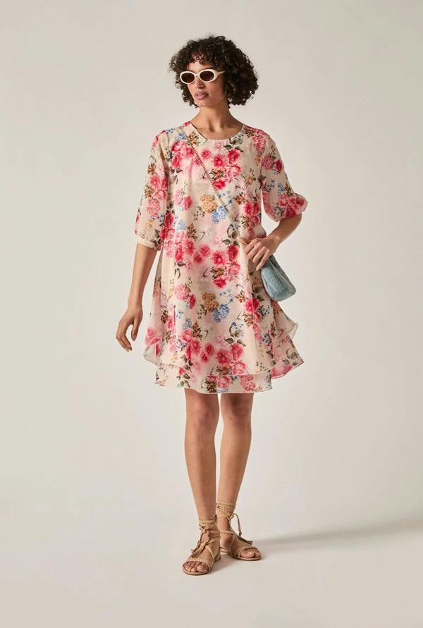 James Lakeland Flower Print Wave Hem Dress