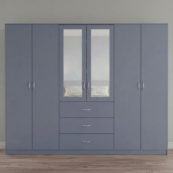 Vida Designs Riano 6 Door 3 Drawer Mirrored Wardrobe