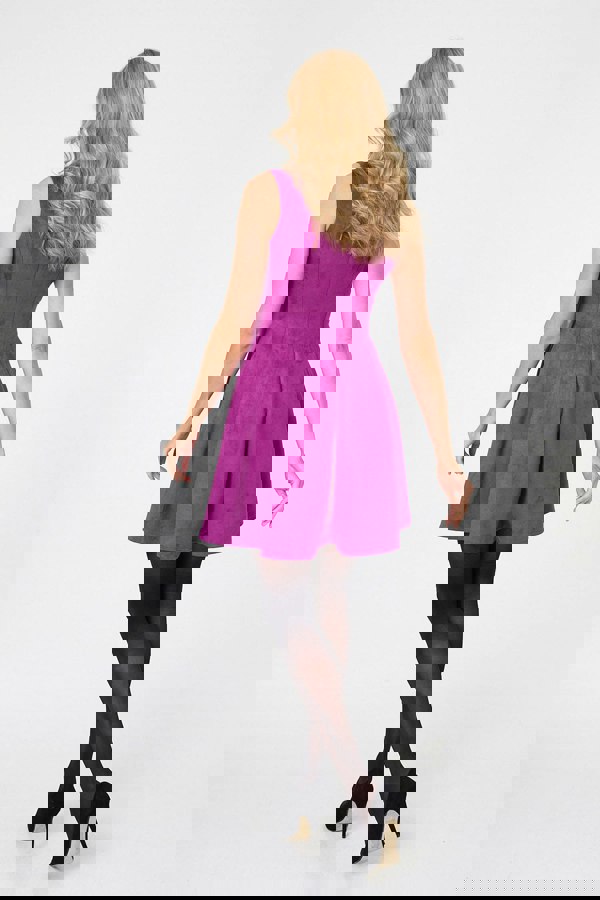 Purple | Faux Suede Knee Length Skater Dress
