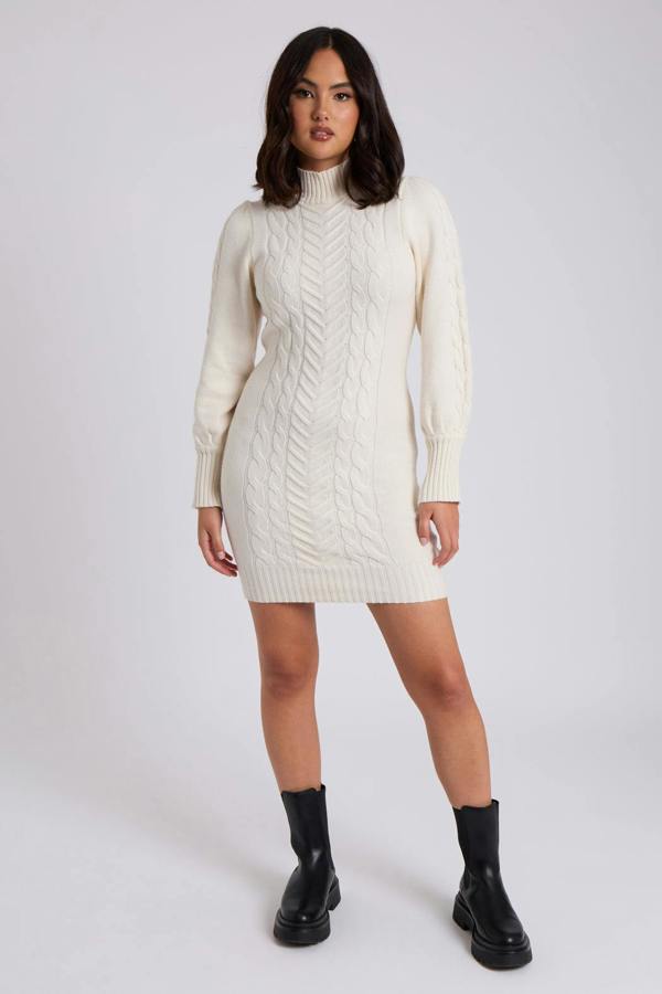 Urban Bliss Lia Cream Cable Knit Dress