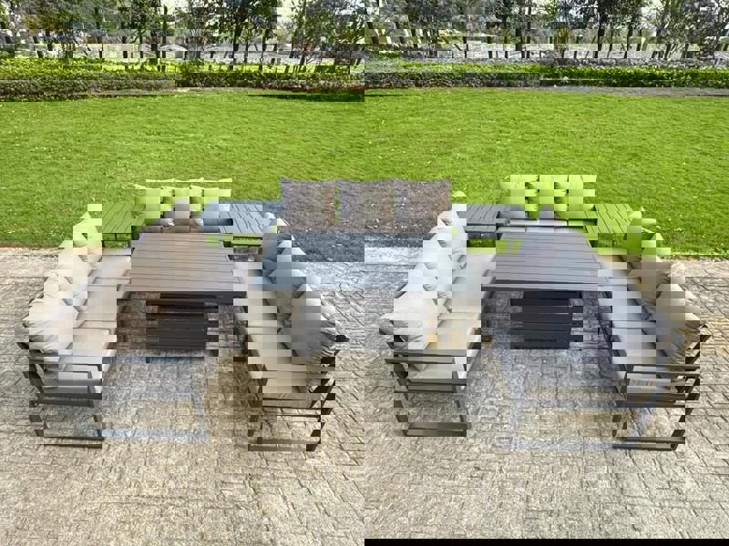 Fimous 9 Seater Aluminium Garden Furniture Set with Adjustable Rising Dining Table, 2 Side Tables - Dark Grey