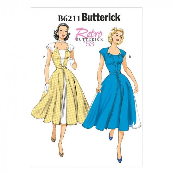 Butterick Sewing Pattern 6211, Belts, Dresses, Vintage Style for Women, 6-8-10-12-14 - Intermediate