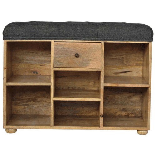 Artisan Furniture Solid Wood Black Tweed 1 Drawer Bench
