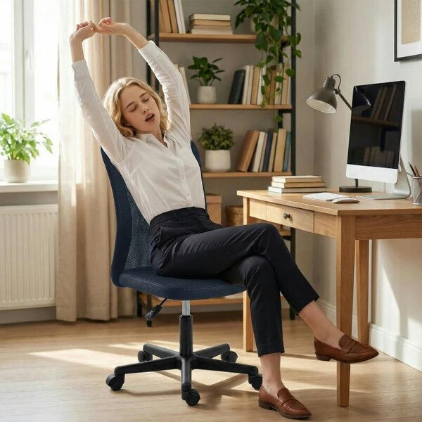 Bobobiy Computer Desk Chair, Mesh Office Chair with Adjustable Height and Swivel Wheels, Armless Study Chair, Dark Grey