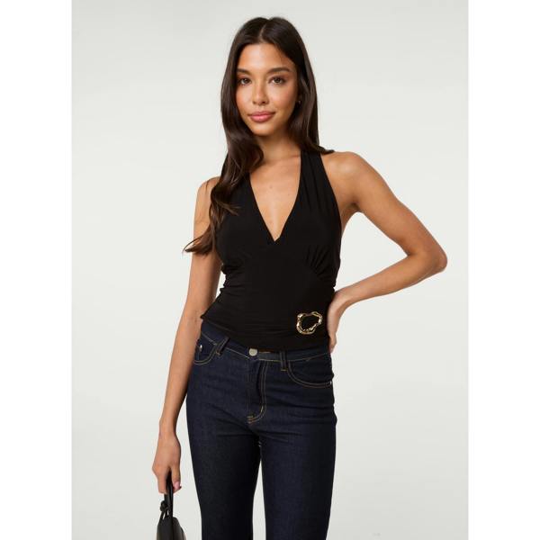 Pink Vanilla Slinky Gold Buckle Halter Neck Top