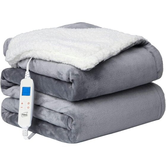Neo Grey Electric Heated Throw Over Reversible Blanket