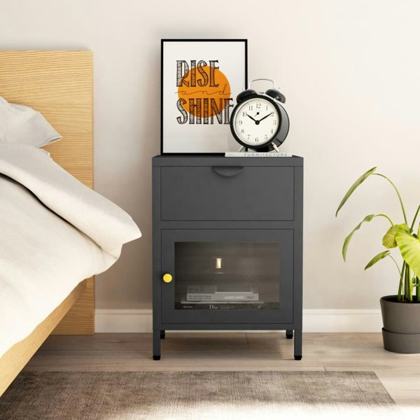 Berkfield Nightstand Anthracite 40x30x54.5 cm Steel and Glass