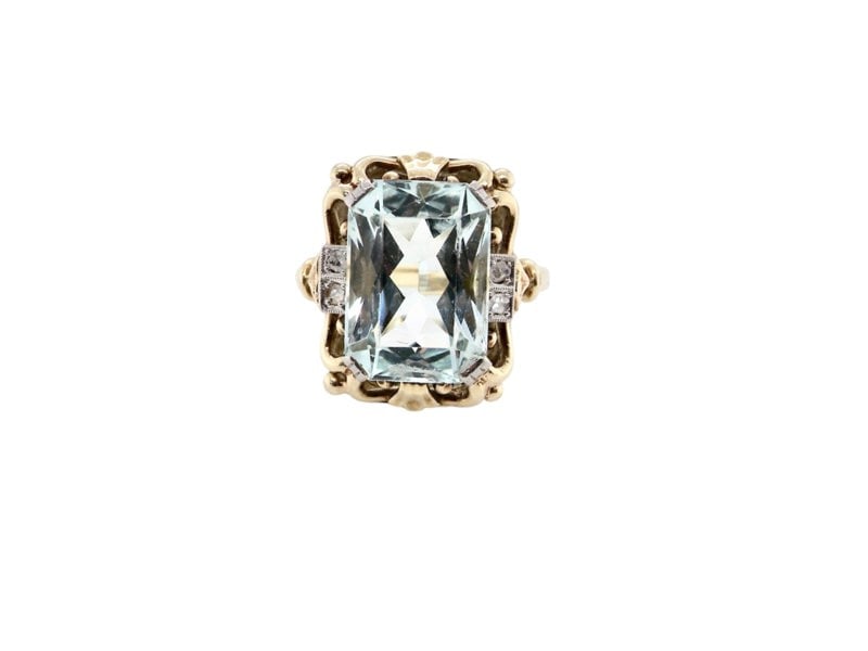 An aquamarine and diamond  ring