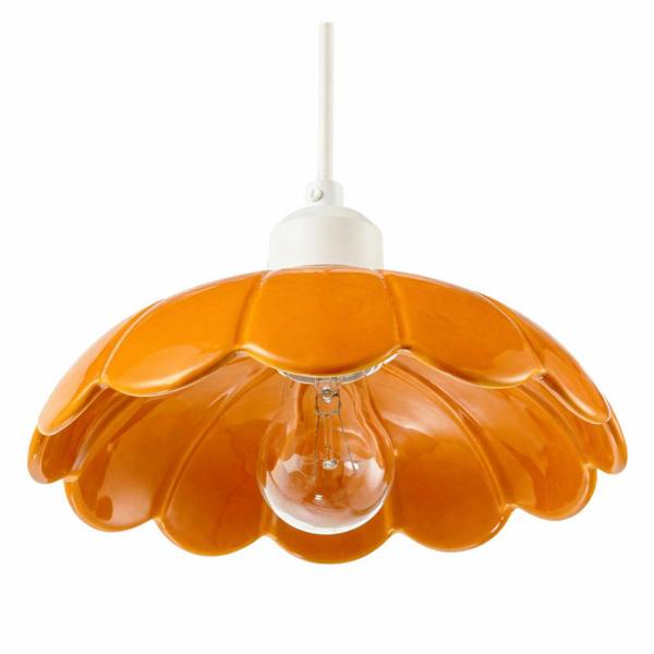 Modern Orange Gloss Ceramic Pendant Light Shade with Scallop Edge Image 4