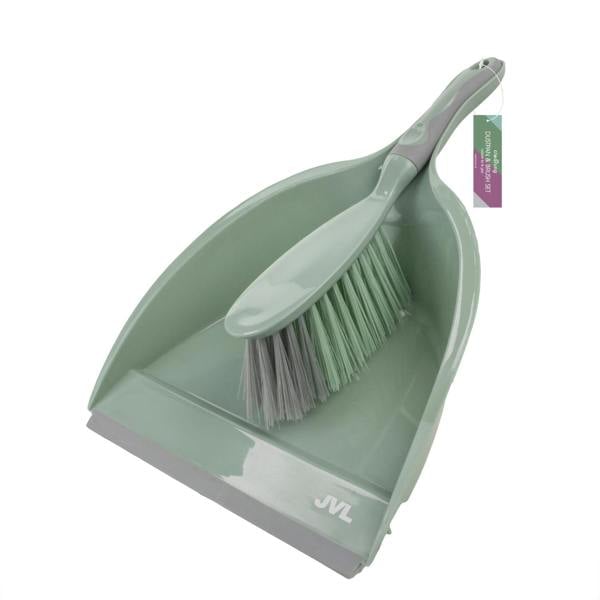 JVL Dust Pan And Brush Set / Rubber Grip - Green
