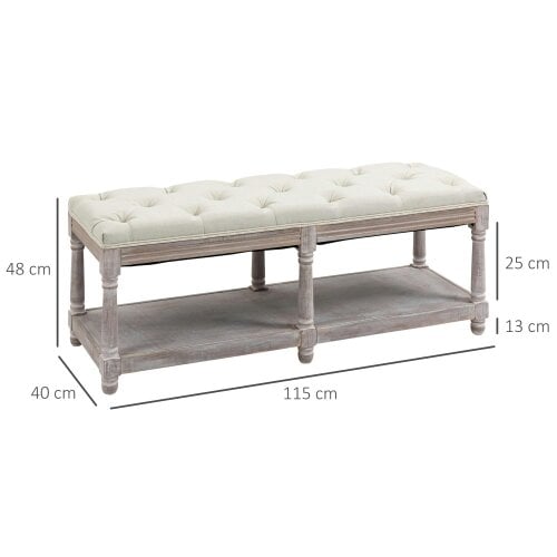 Wyld Haus Lono Cream 2 Tier Vintage Style Bed End Bench With Storage Shelf Tufted Diamond