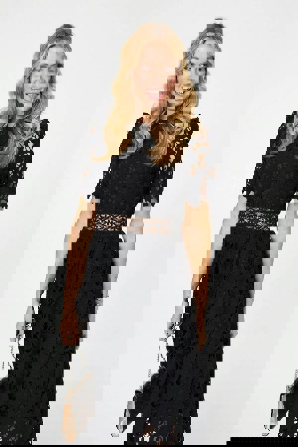 Black | Semi Sheer Lace Layer Midi Dress