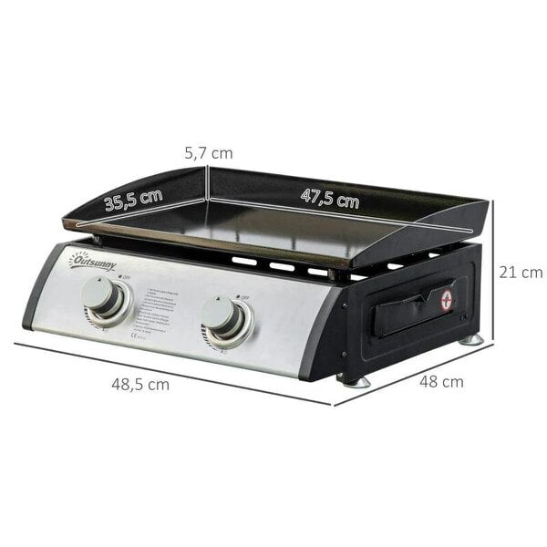 Bobobiy Gas Plancha Barbecue Grill with 2 Stainless Steel Burner, 5kW, Portable Tabletop Gas BBQ with Non-Stick Griddle for Camping Picnic Garden