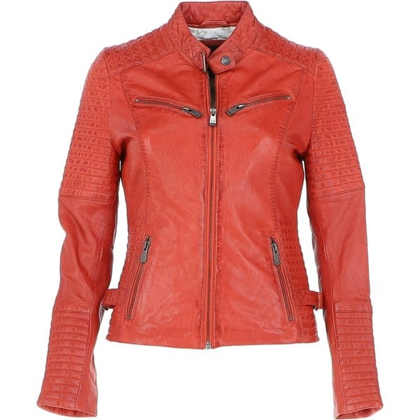 Real Leather Ribbed Detailing Biker Jacket: bikex