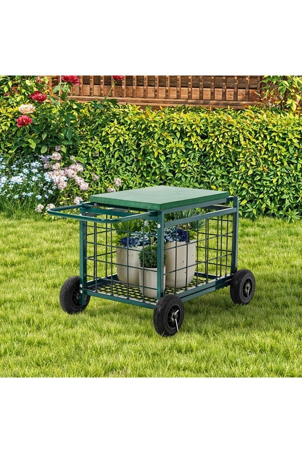 Living and Home Rolling Garden Work Seat Cart with Storage