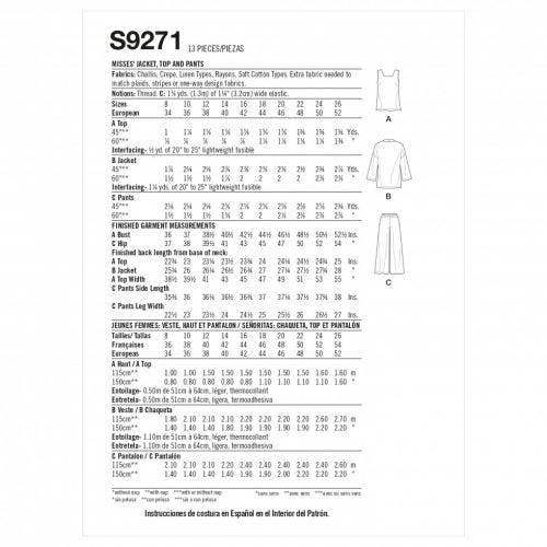 Simplicity Sewing Pattern 9271, Jackets, Tops, Trousers for Women, K5 (8-10-12-14-16) - Intermediate