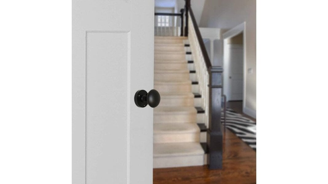 EDH Door Hardware Matt Black Round Door Knob Set Including Tubular Latch - Victorian Style Sprung Internal & External Door Knobs