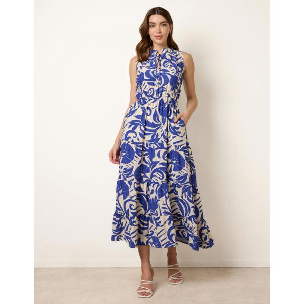 Blue Vanilla Topical Leaf Print Maxi Dress