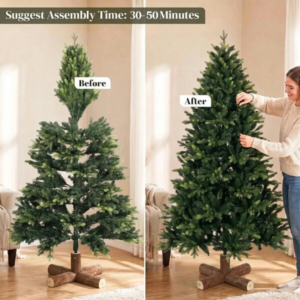 Bobobiy Artificial Christmas Tree, Hinged Xmas Tree with 2419 PE & PVC Branch Tips, 6ft, Green