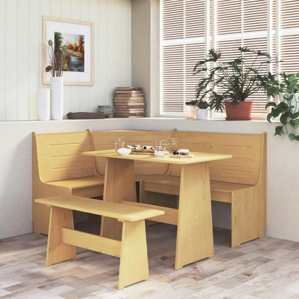 Berkfield Corner Bench 151 cm Solid Wood Pine Honey Brown