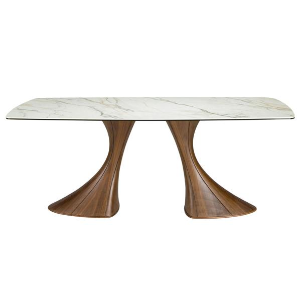 Angel Cerdá Barrel-shaped oval dining table with porcelain marble and walnut 1174