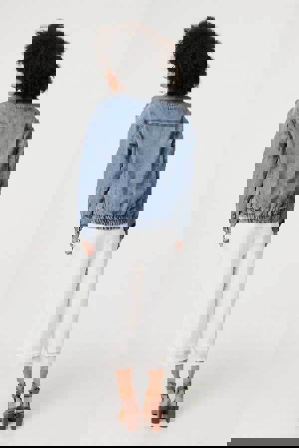 Blue | Zig Zag Stitch Long Sleeve Denim Jacket
