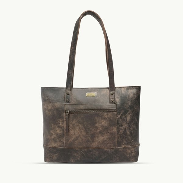 Assots London 'MILLIE' Brown Crazy Horse Distressed Real Leather Designer Tote Work Bag