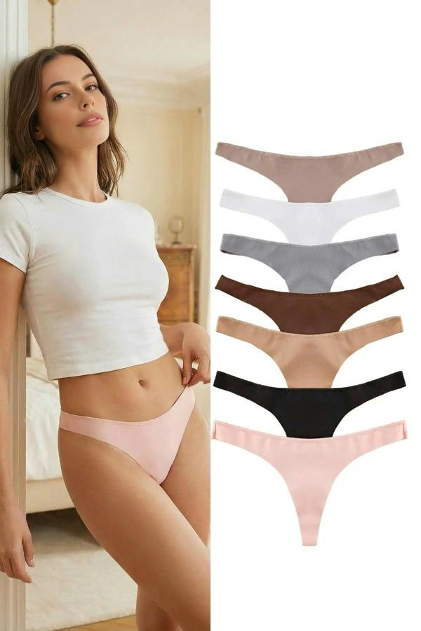 WOVCOR 7-Pack Seamless Laser Cut Micro Thong Knitted Panties