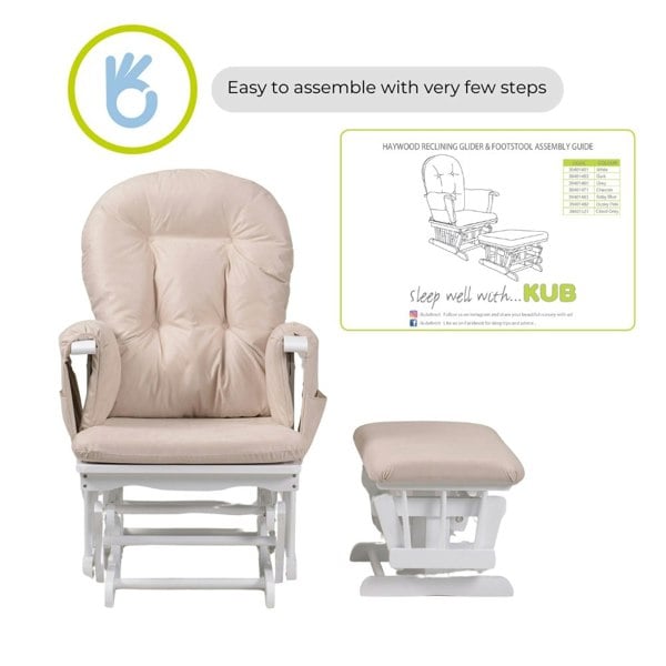 Haywood glider nursing chair - white wood and beige - easy to assemble