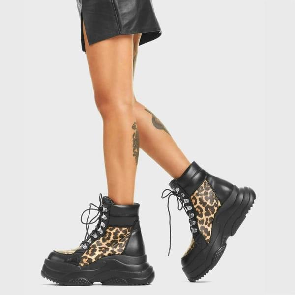 Lamoda Carnivore Women’s Black PU Sneakers with Leo Detail Comfortable