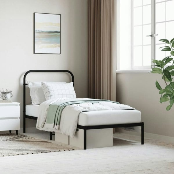 Berkfield Metal Bed Frame with Headboard Black 90x200 cm