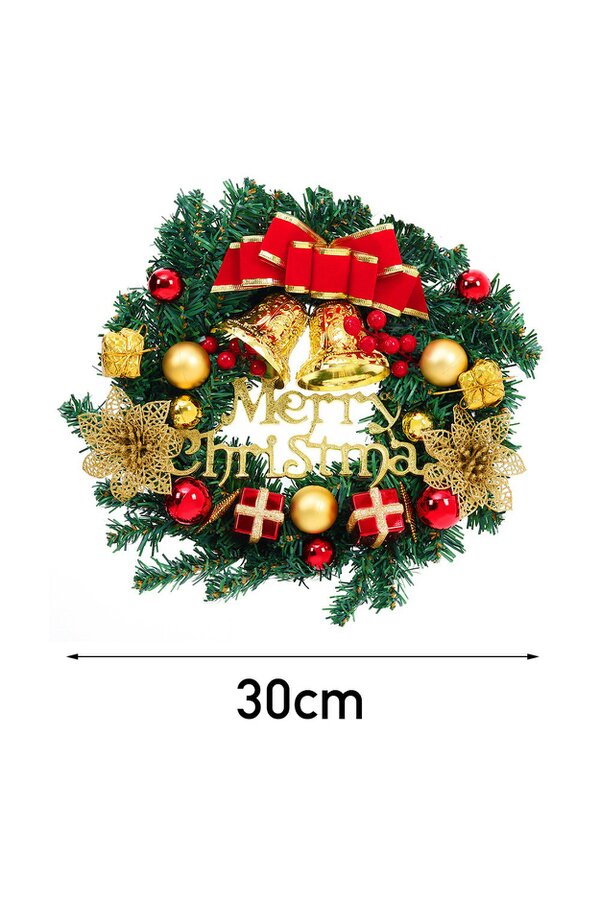 Living and Home D30cm Christmas Artificial Wreath with Xmas Baubles Bells Bow Knots