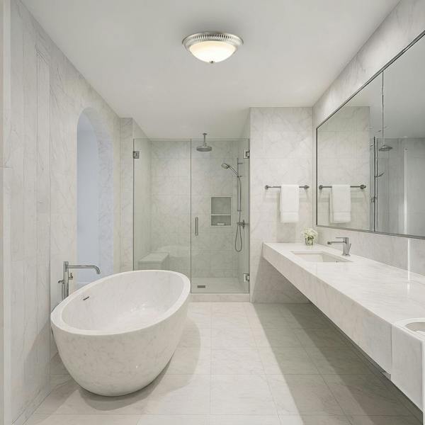 Modern LED IP44 Flush Ceiling Light in Satin Nickel with Sensor Image 6