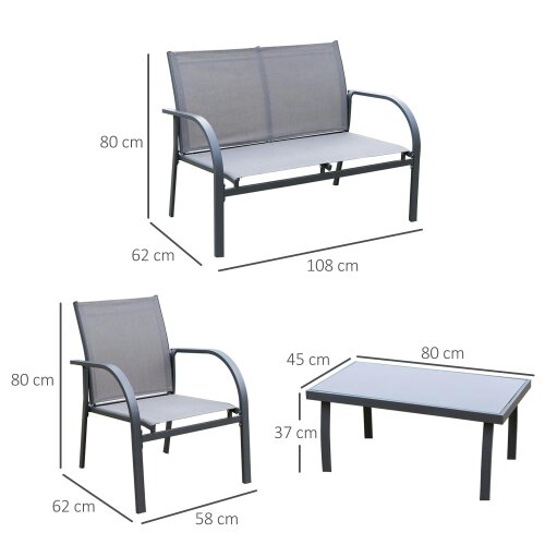 Wyld Haus Babane 4 Seater Minimal Garden Patio Set Grey Mesh Aluminium Frame