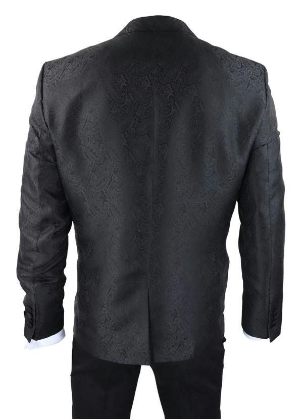 TruClothing Mens Black Tuxedo Blazer Waistcoat Brocade Satin Paisley Formal Dinner Jacket